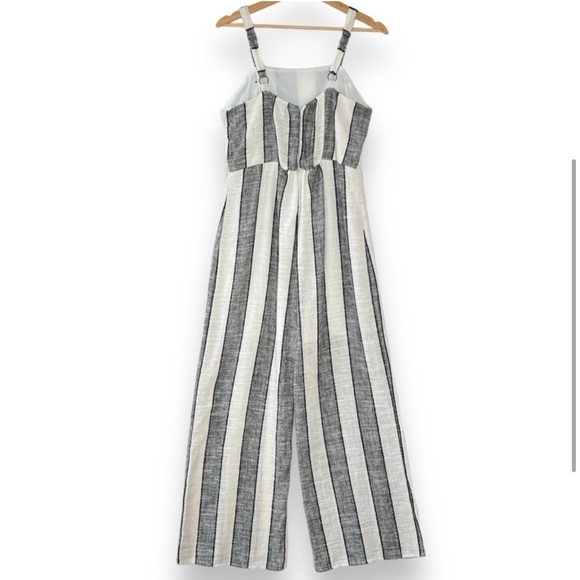 Urban Romantics Jumpsuit Romper Womens L Striped Linen Blend Wide Leg Sleeveless - Picture 9 of 9